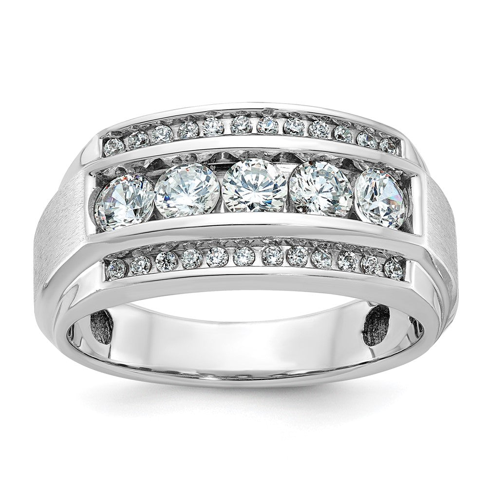 IBGoodman 14k White Gold 1 1/5 carat Lab Grown Diamond VS/SI+ G+ Complete Polished and Satin Three Row Men's Ring
