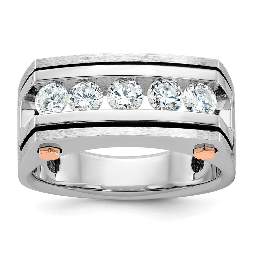 IBGoodman 14k Two Tone Rose and White Gold with Black Rhodium 1 carat Lab Grown Diamond VS/SI+ G+ Five Stone Complete Polished Satin and Grooved Men's Ring