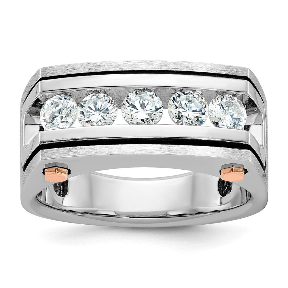 IBGoodman 14k Two Tone Rose and White Gold with Black Rhodium 1 carat Lab Grown Diamond VS/SI+ G+ Five Stone Complete Polished Satin and Grooved Men's Ring