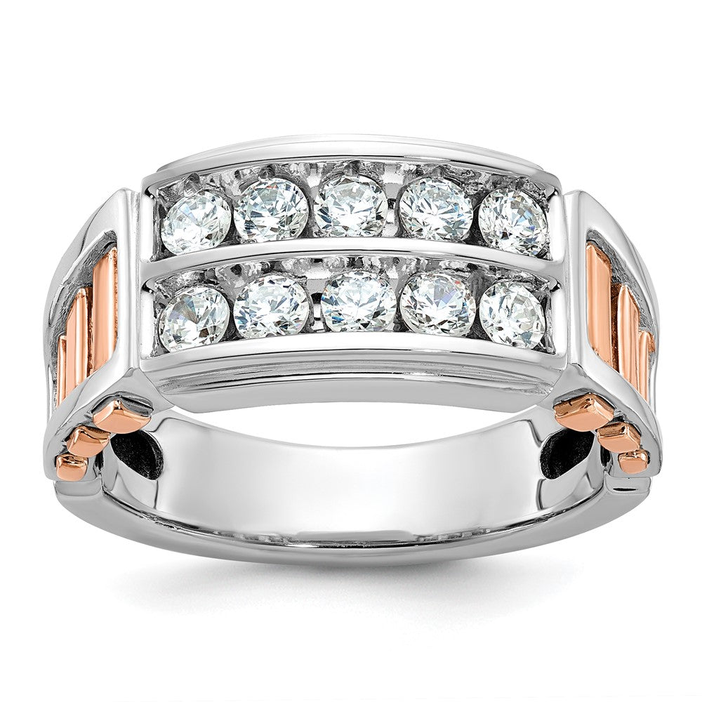 IBGoodman 14k Two Tone Rose and White Gold 1 carat Lab Grown Diamond VS/SI+ G+ Complete Two-Row Cut-Out Men's Ring
