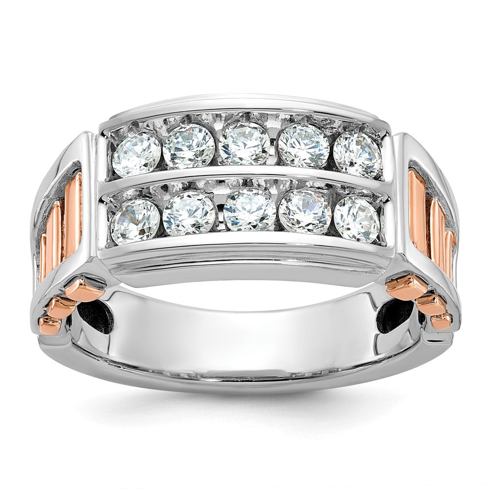 IBGoodman 14k Two Tone Rose and White Gold 1 carat Lab Grown Diamond VS/SI+ G+ Complete Two-Row Cut-Out Men's Ring