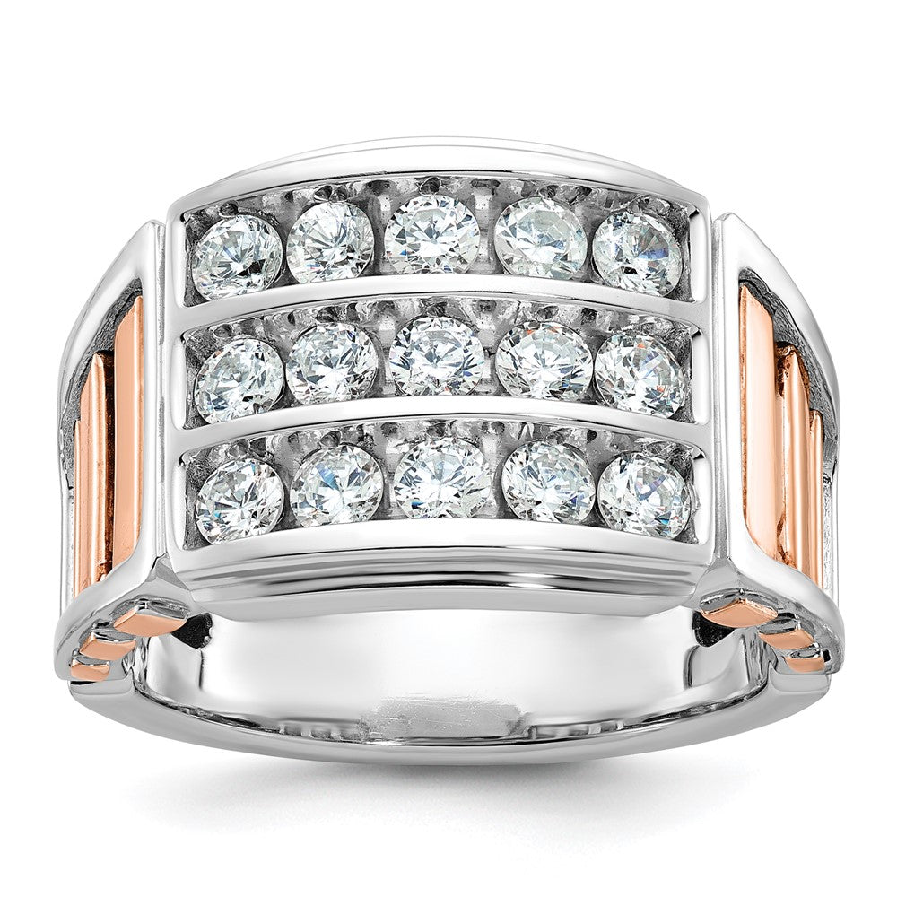 IBGoodman 14k Two Tone Rose and White Gold 1 5/8 carat Lab Grown Diamond VS/SI+ G+ Complete Three-Row Cut-Out Men's Ring