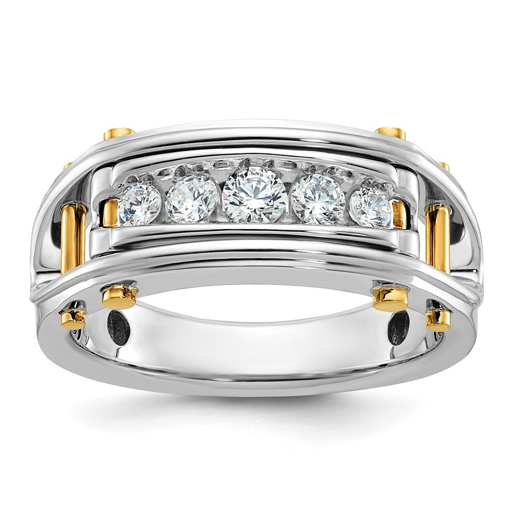 IBGoodman 14k Two Tone 1/2 carat Lab Grown Diamond VS/SI+ G+ Five Stone Complete Polished and Cut Out Men's Ring