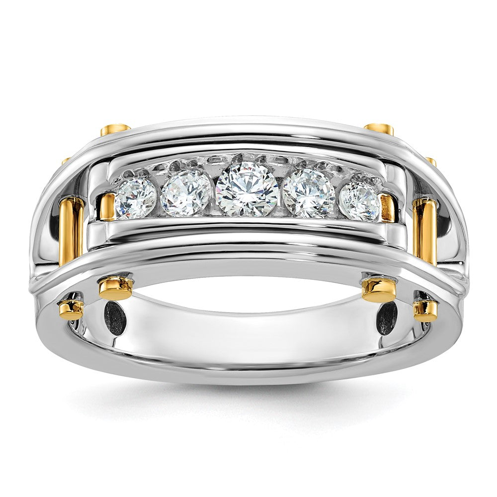 IBGoodman 14k Two Tone 1/2 carat Lab Grown Diamond VS/SI+ G+ Five Stone Complete Polished and Cut Out Men's Ring