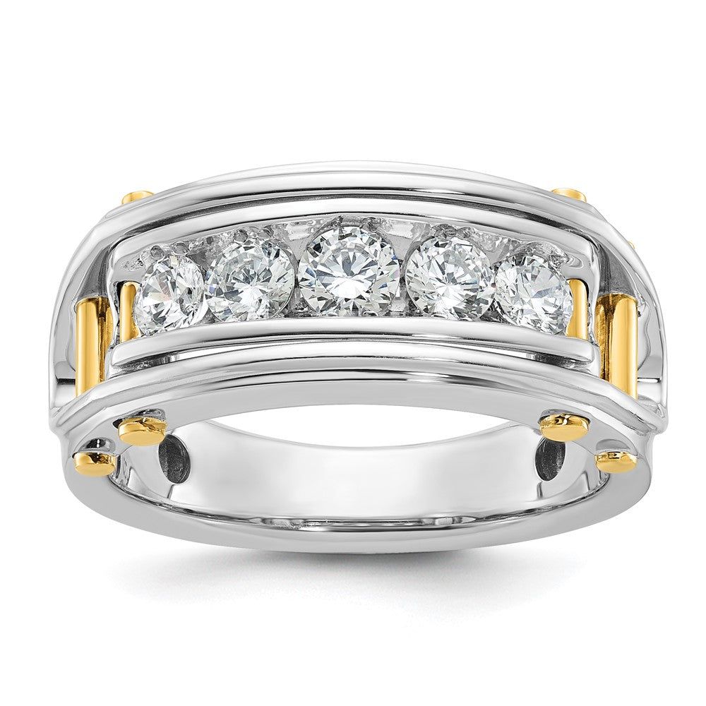 IBGoodman 14k Two Tone 1 carat Lab Grown Diamond VS/SI+ G+ Five Stone Complete Polished and Cut Out Men's Ring