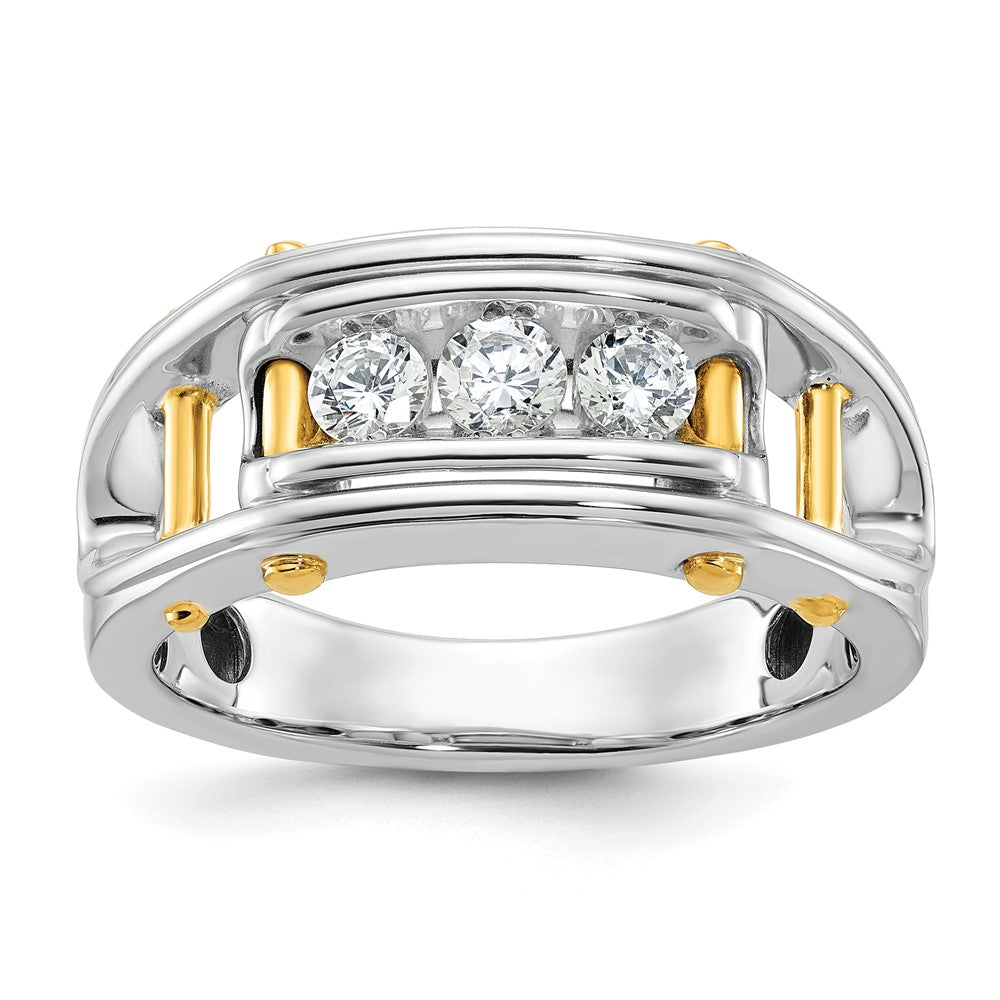 IBGoodman 14k Two Tone 1/2 carat Lab Grown Diamond VS/SI+ G+ Three Stone Complete Polished and Cut Out Men's Ring