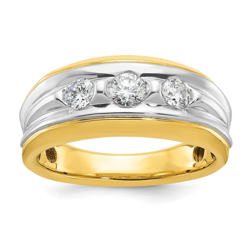 IBGoodman 14k Two Tone 3/4 carat Lab Grown Diamond VS/SI+ G+ Three Stone Complete Men's Ring