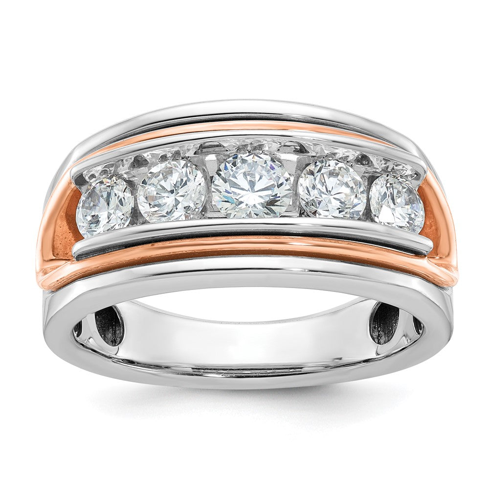 IBGoodman 14k Two Tone Rose and White Gold 1 1/2 carat Lab Grown Diamond VS/SI+ G+ Complete Five Stone Cut Out Men's Ring