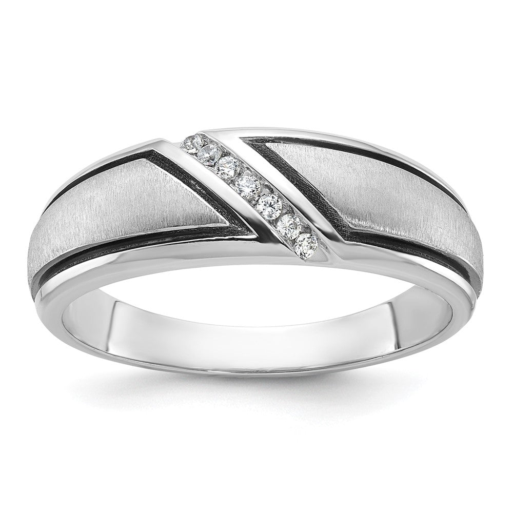 IBGoodman 14k White Gold with Black Rhodium 1/15 carat Lab Grown Diamond VS/SI+ G+ Complete Polished and Satin Men's Ring