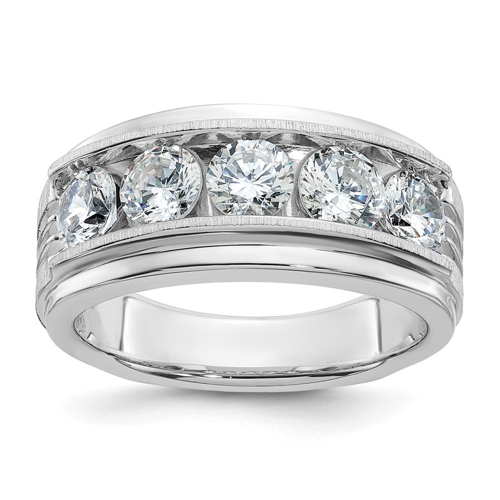 IBGoodman 14k White Gold 2 carat Lab Grown Diamond VS/SI+ G+ Five Stone Complete Polished Satin and Grooved Men's Ring