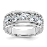 Load image into Gallery viewer, IBGoodman 14k White Gold 2 carat Lab Grown Diamond VS/SI+ G+ Five Stone Complete Polished Satin and Grooved Men&#39;s Ring
