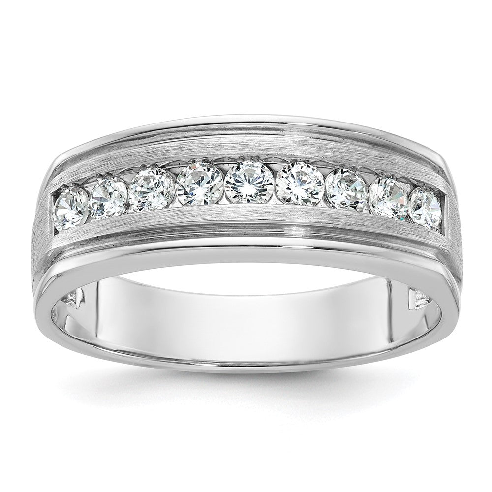 IBGoodman 14k White Gold 1/2 carat Lab Grown Diamond VS/SI+ G+ Nine Stone Complete Polished Brushed and Grooved Men's Ring