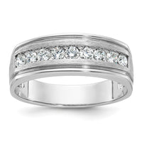Load image into Gallery viewer, IBGoodman 14k White Gold 1/2 carat Lab Grown Diamond VS/SI+ G+ Nine Stone Complete Polished Brushed and Grooved Men&#39;s Ring
