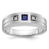 Load image into Gallery viewer, IBGoodman 14k White Gold 1/15 carat Lab Grown Diamond VS/SI+ G+ and Lab Created Blue Sapphire Complete Men&#39;s Ring
