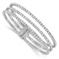 Load image into Gallery viewer, Silver-tone Crystal 3 Row Flexible Cuff Bangle

