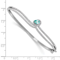 Load image into Gallery viewer, Pure Serenity 14k White Gold 3/4 carat Lab Grown Diamond VS/SI+ G+ and Pear Lab Created Paraiba Bangle Bracelet

