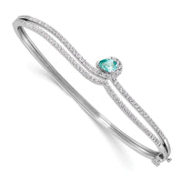 Load image into Gallery viewer, Pure Serenity 14k White Gold 3/4 carat Lab Grown Diamond VS/SI+ G+ and Pear Lab Created Paraiba Bangle Bracelet
