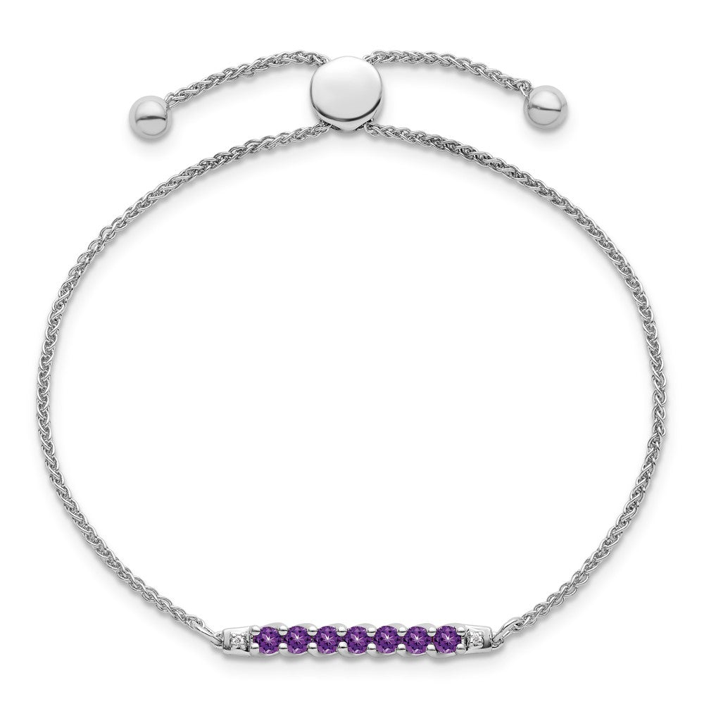 10kw Amethyst & Diamond Adjustable SS Bracelet