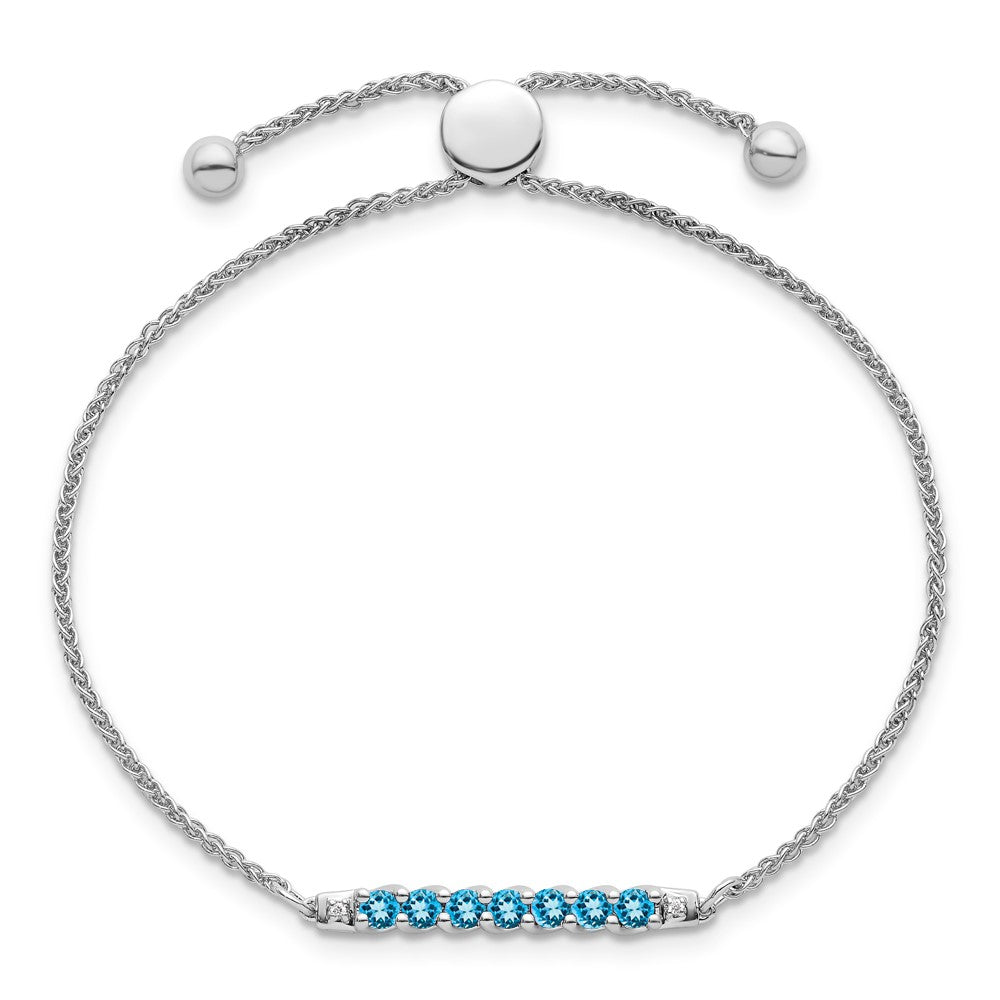 10kw Blue Topaz & Diamond Adjustable SS Bracelet