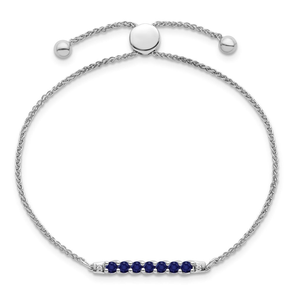 10kw Created Blue Sapphire & Diamond Adjustable SS Bracelet