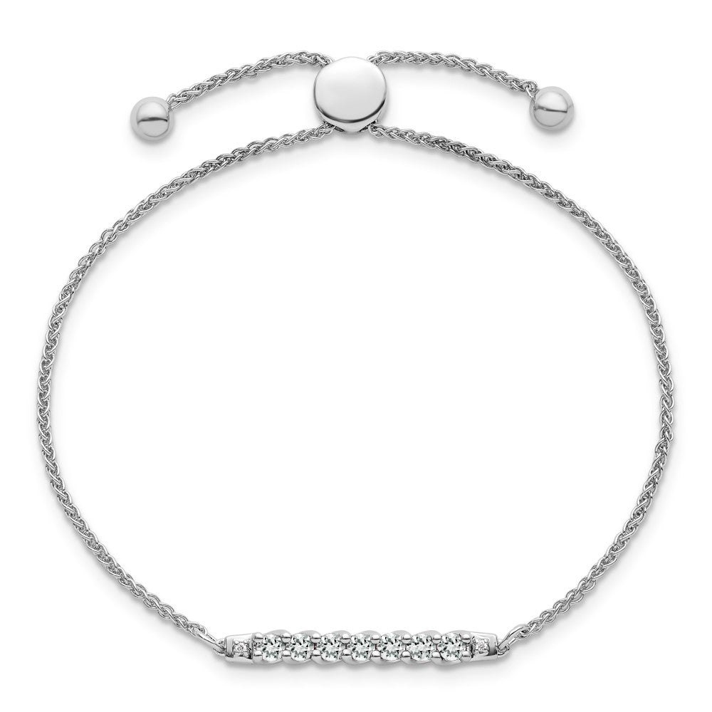 10kw White Topaz & Diamond Adjustable SS Bracelet