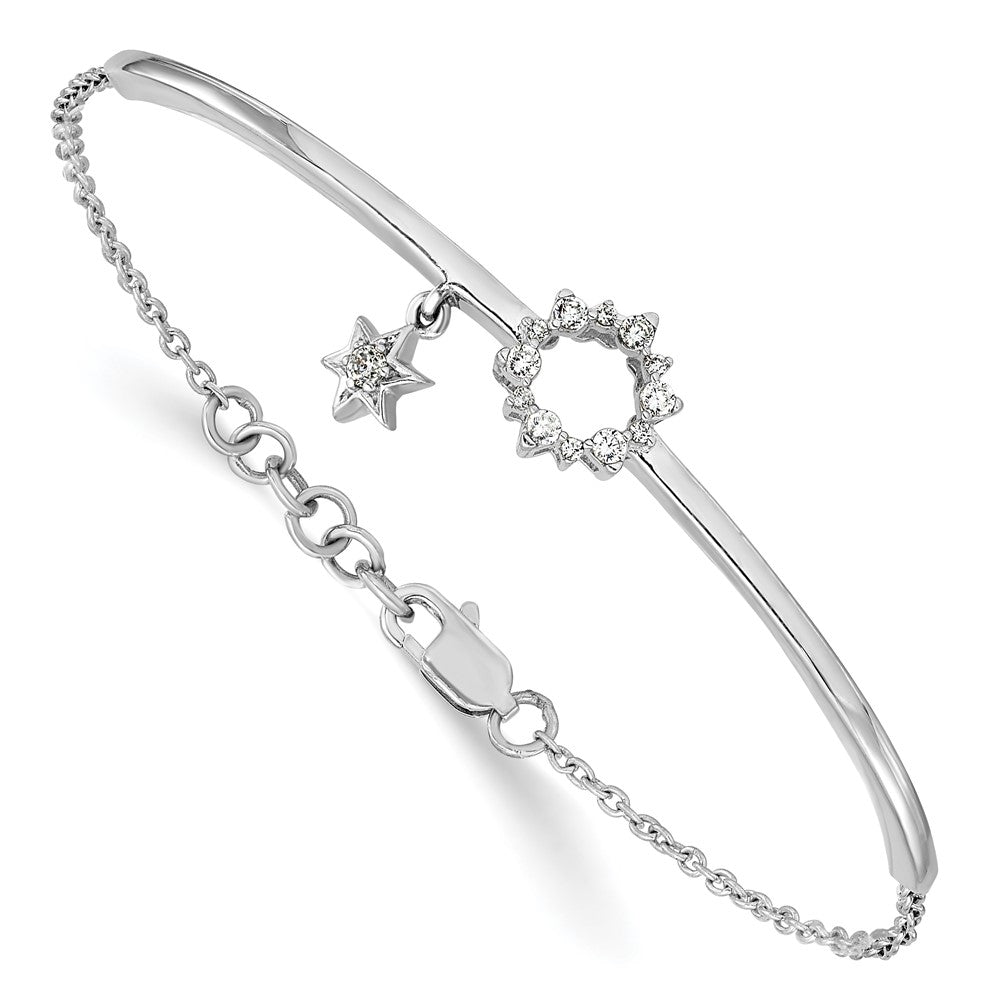 14k White Gold w/Star Dangle Diamond Bangle w/.5in ext Bracelet