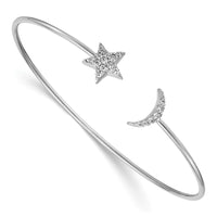 Load image into Gallery viewer, 14k White Gold Diamond Moon and Star Flexible Cuff Bangle
