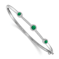 Load image into Gallery viewer, 14k White Gold Diamond and Cabochon Emerald Bangle
