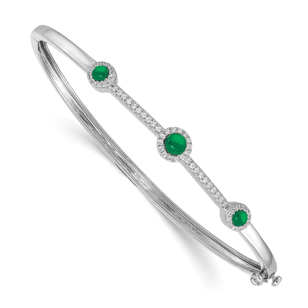 14k White Gold Diamond and Cabochon Emerald Bangle