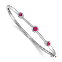 Load image into Gallery viewer, 14k White Gold Diamond and Cabochon Ruby Bangle
