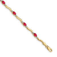 Load image into Gallery viewer, 14k Complete Diamond and Oval Ruby Wavy Link 7 inch Bracelet

