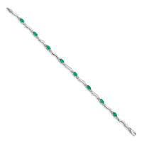 Load image into Gallery viewer, 14k White Gold Complete Diamond and Oval Emerald Wavy Link 7 inch Bracelet
