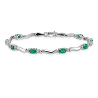 Load image into Gallery viewer, 14k White Gold Complete Diamond and Oval Emerald Wavy Link 7 inch Bracelet

