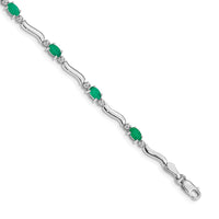 Load image into Gallery viewer, 14k White Gold Complete Diamond and Oval Emerald Wavy Link 7 inch Bracelet
