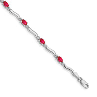 Load image into Gallery viewer, 14k White Gold Complete Diamond and Oval Ruby Wavy Link 7 inch Bracelet
