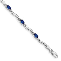 Load image into Gallery viewer, 14k White Gold Complete Diamond and Oval Sapphire Wavy Link 7 inch Bracelet
