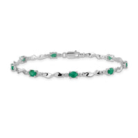 Load image into Gallery viewer, 14k White Gold Complete Diamond and Oval Emerald Twisted Link 7 inch Bracelet
