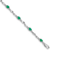 Load image into Gallery viewer, 14k White Gold Complete Diamond and Oval Emerald Twisted Link 7 inch Bracelet
