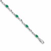 14k White Gold Complete Diamond and Oval Emerald Twisted Link 7 inch Bracelet