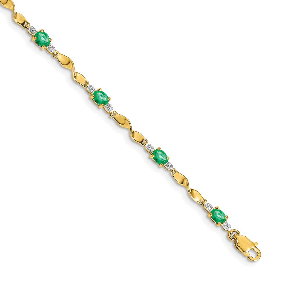 14k Complete Diamond and Oval Emerald Twisted Link 7 inch Bracelet