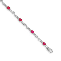 Load image into Gallery viewer, 14k White Gold Complete Diamond and Oval Ruby Twisted Link 7 inch Bracelet
