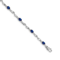Load image into Gallery viewer, 14k White Gold Complete Diamond and Oval Sapphire Twisted Link 7 inch Bracelet
