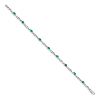 Load image into Gallery viewer, 14k White Gold Complete Diamond and Oval Emerald Fancy Link 7.25 inch Bracelet
