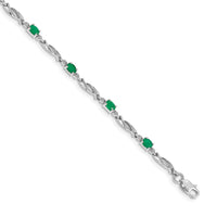 Load image into Gallery viewer, 14k White Gold Complete Diamond and Oval Emerald Fancy Link 7.25 inch Bracelet
