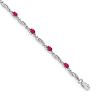 Load image into Gallery viewer, 14k White Gold Complete Diamond and Oval Ruby Fancy Link 7.25 inch Bracelet
