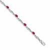 14k White Gold Complete Diamond and Oval Ruby Fancy Link 7.25 inch Bracelet