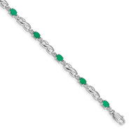 Load image into Gallery viewer, 14k White Gold Complete Diamond and Oval Emerald Infinity Link 7.25 inch Bracelet
