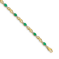 Load image into Gallery viewer, 14k Complete Diamond and Oval Emerald Infinity Link 7.25 inch Bracelet

