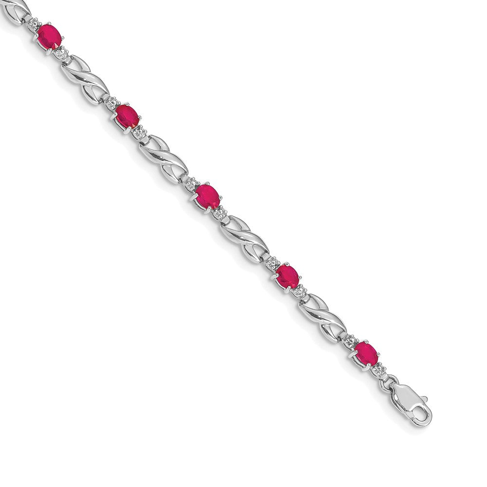 14k White Gold Complete Diamond and Oval Ruby Infinity Link 7.25 inch Bracelet