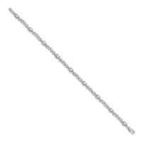 Load image into Gallery viewer, 14k White Gold Complete Diamond and Oval Aquamarine X-design 7.25 inch Bracelet
